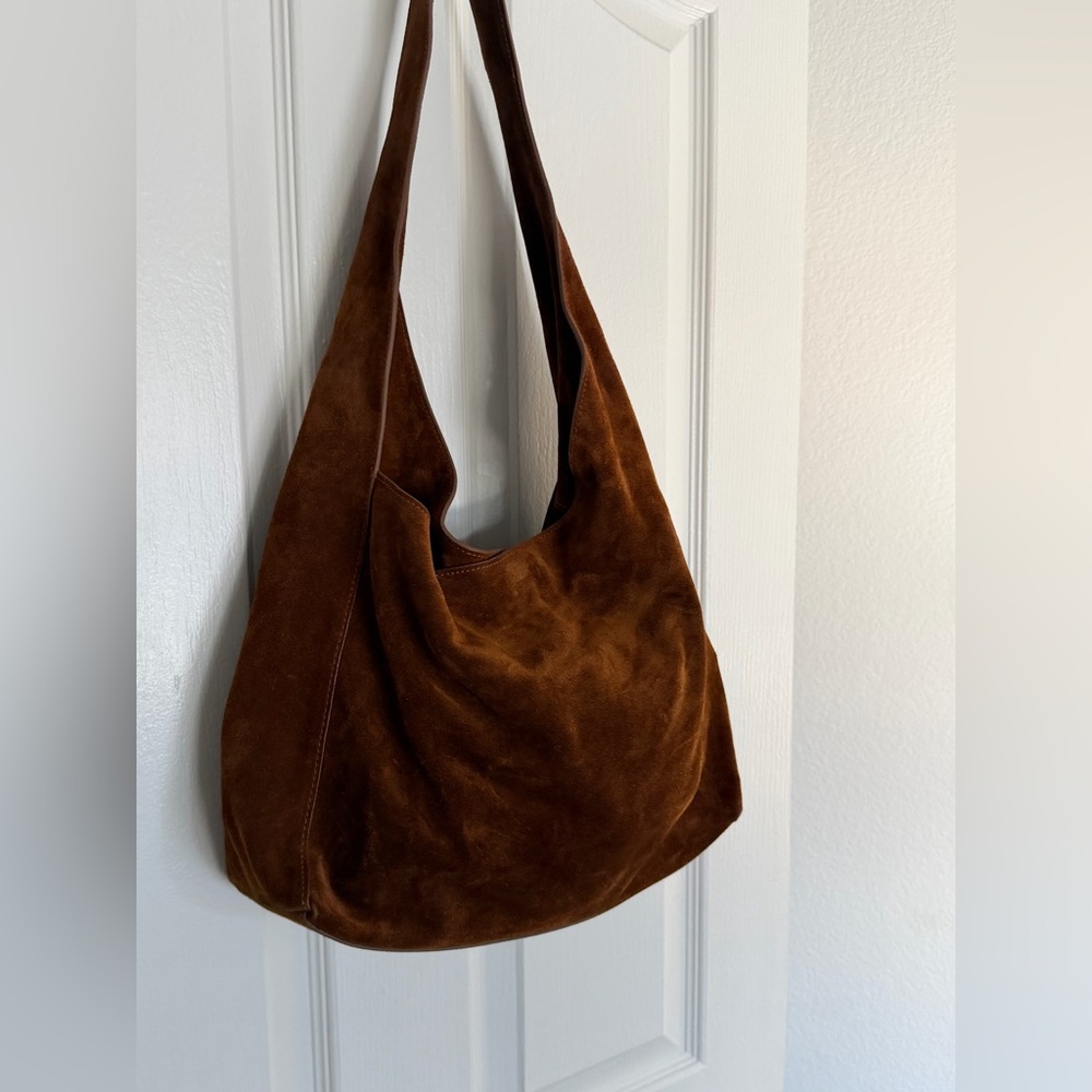 Quince Italian Suede Slouchy Shoulder Bag in Whiskey - Picture 15 of 16